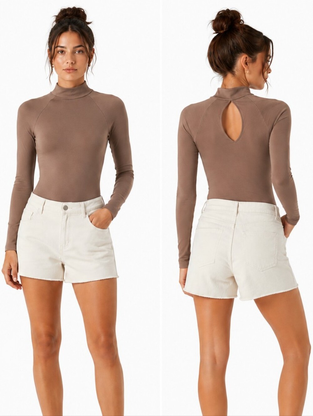 Free People Intimately Taupe Mock Neck Bodysuit M/L Open Back Seamless Top